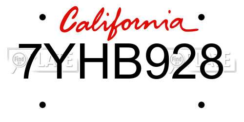 7YHB928 California License Plate