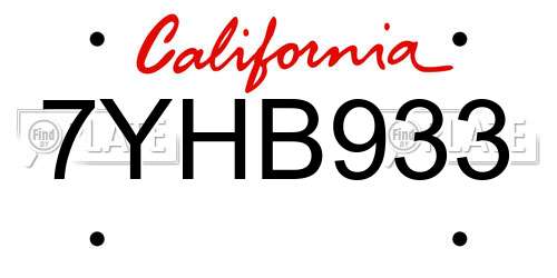 7YHB933 California License Plate