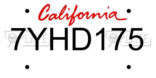 7YHD175 California License Plate