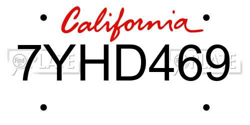 7YHD469 California License Plate