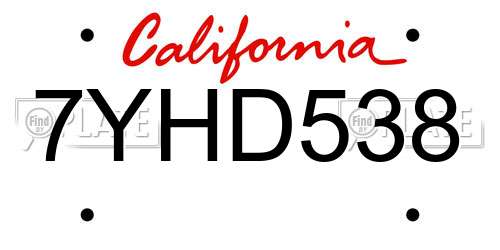 7YHD538 California License Plate