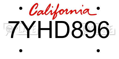 7YHD896 California License Plate