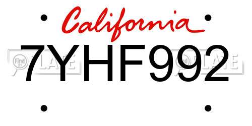 7YHF992 California License Plate