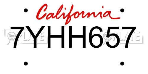 7YHH657 California License Plate