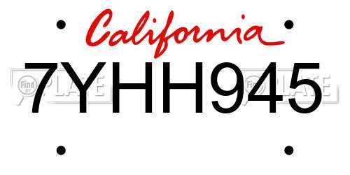 7YHH945 California License Plate