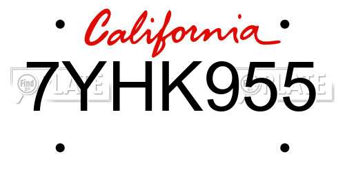 7YHK955 California License Plate