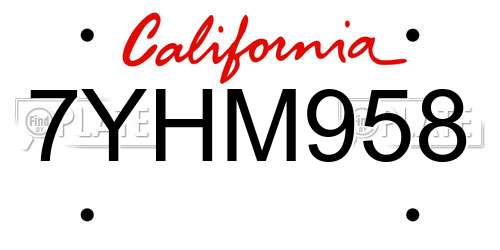 7YHM958 California License Plate