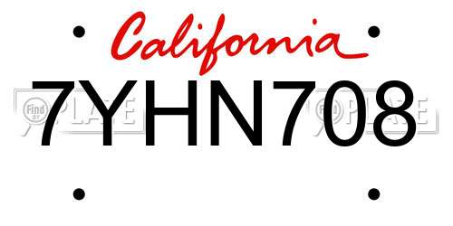 7YHN708 California License Plate