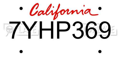 7YHP369 California License Plate