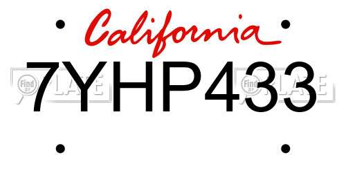 7YHP433 California License Plate