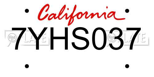 7YHS037 California License Plate