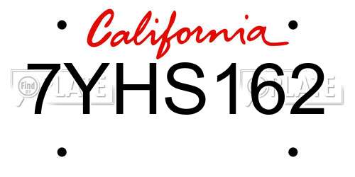 7YHS162 California License Plate