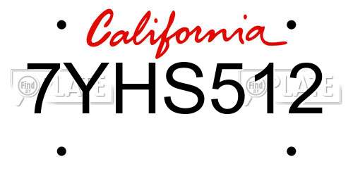 7YHS512 California License Plate