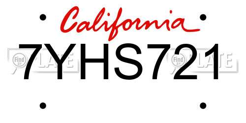 7YHS721 California License Plate