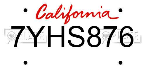 7YHS876 California License Plate