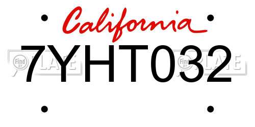 7YHT032 California License Plate