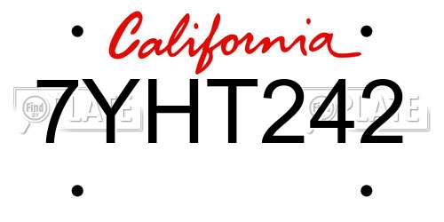 7YHT242 California License Plate