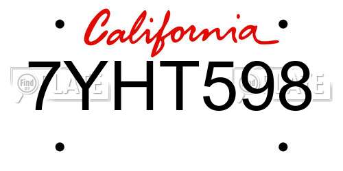 7YHT598 California License Plate