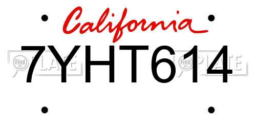 7YHT614 California License Plate