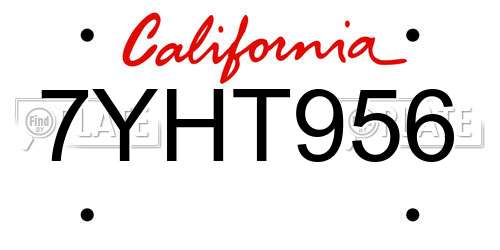 7YHT956 California License Plate