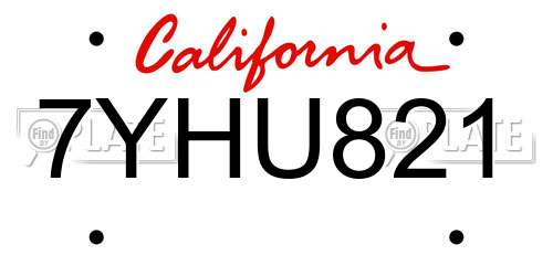 7YHU821 California License Plate