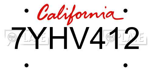 7YHV412 California License Plate