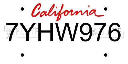 7YHW976 California License Plate