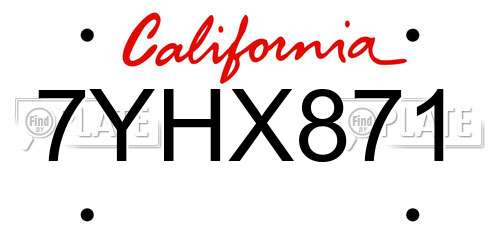 7YHX871 California License Plate