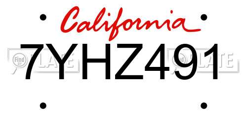 7YHZ491 California License Plate