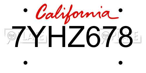 7YHZ678 California License Plate