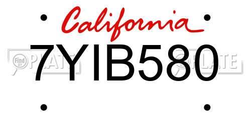 7YIB580 California License Plate