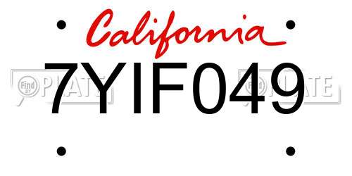 7YIF049 California License Plate