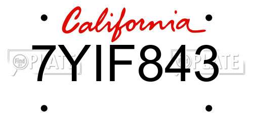 7YIF843 California License Plate