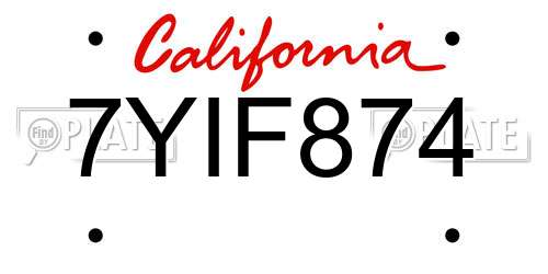 7YIF874 California License Plate