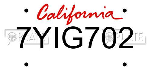 7YIG702 California License Plate