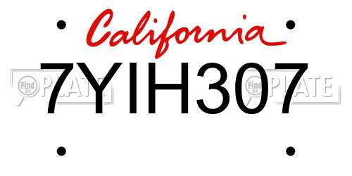 7YIH307 California License Plate
