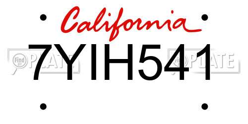 7YIH541 California License Plate