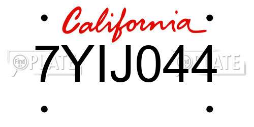 7YIJ044 California License Plate