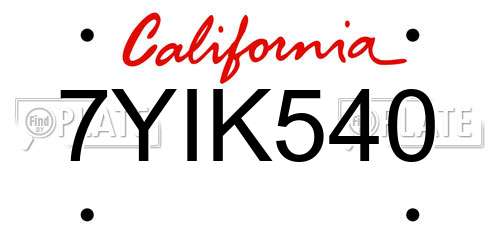 7YIK540 California License Plate
