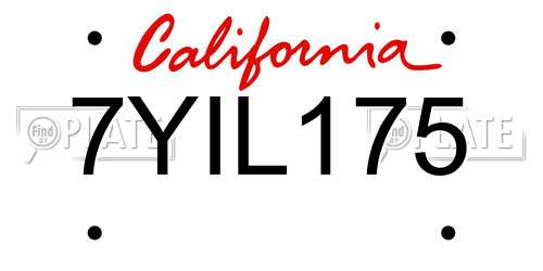 7YIL175 California License Plate