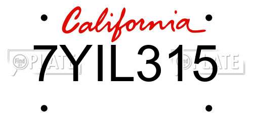 7YIL315 California License Plate