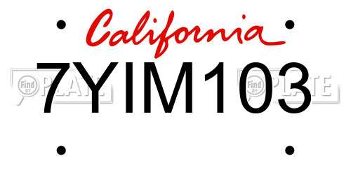 7YIM103 California License Plate
