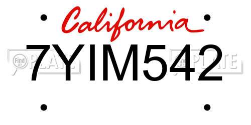 7YIM542 California License Plate