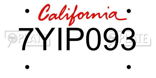 7YIP093 California License Plate