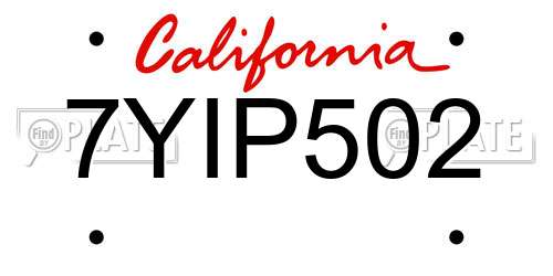 7YIP502 California License Plate