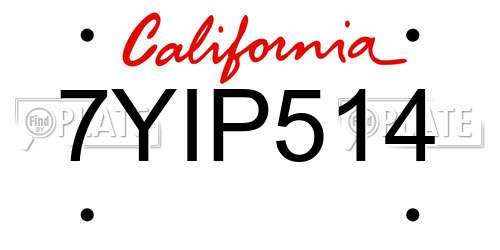 7YIP514 California License Plate