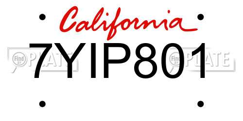 7YIP801 California License Plate