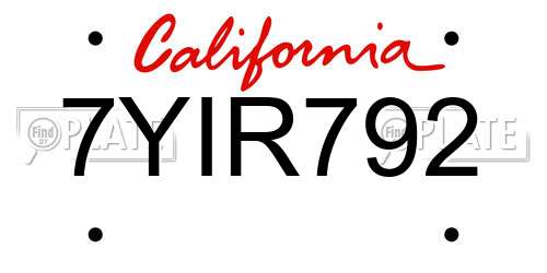7YIR792 California License Plate