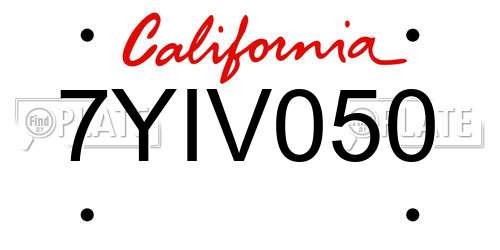 7YIV050 California License Plate