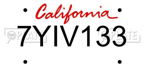 7YIV133 California License Plate